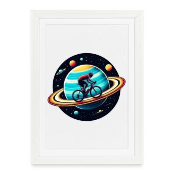 Cycliste sur Saturne - Affiche encadrée (27 × 37 cm) - blanc - Devant
