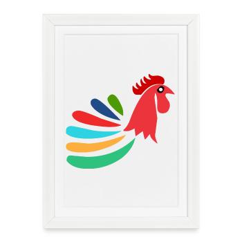 COQ. CHEVAL. POULE. COQ. ANIMAL. OISEAU. LICORNE. - Affiche encadrée (27 × 37 cm) - blanc - Devant