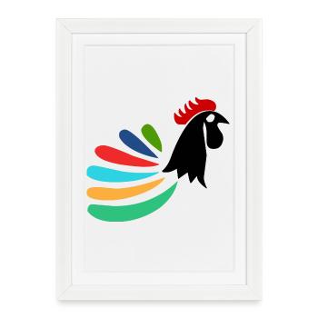 COQ. CHEVAL. POULE. COQ. ANIMAL. OISEAU. LICORNE. - Affiche encadrée (27 × 37 cm) - blanc - Devant