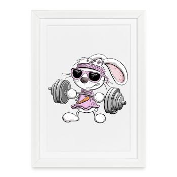 Strength Training Rabbit Fitness Weight Exercise - Framed poster (27 × 37 cm) - white - Front