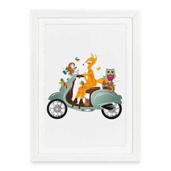 Animaux de la forêt en balade – Scène imaginative - Affiche encadrée (27 × 37 cm) - blanc - Devant