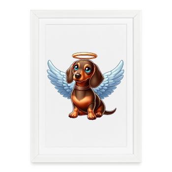 Ange teckel mignon avec des ailes chien de dessin animé - Affiche encadrée (27 × 37 cm) - blanc - Devant