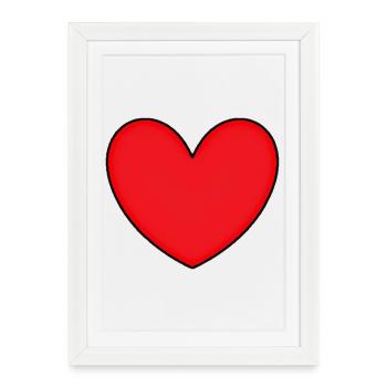 Cœur rouge cœurs rouges cadeau de la Saint-Valentin - Affiche encadrée (27 × 37 cm) - blanc - Devant