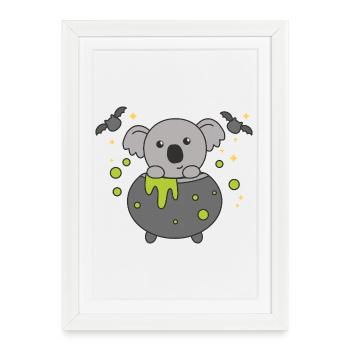 Koala Happy Halloween Witch's Cauldron Bat - Framed poster (27 × 37 cm) - white - Front