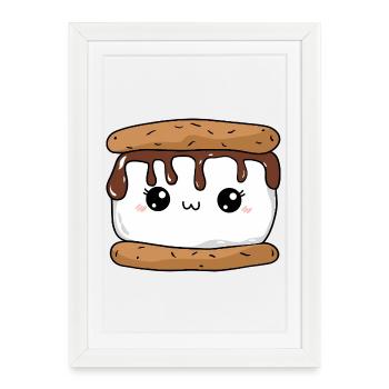 Kawaii Smore Mignon Gourmand - Affiche encadrée (27 × 37 cm) - blanc - Devant