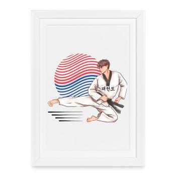 Taekwondo Korea Fighter – Style d’arts martiaux - Affiche encadrée (27 × 37 cm) - blanc - Devant
