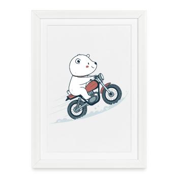 Rider polaire sur moto - Affiche encadrée (27 × 37 cm) - blanc - Devant