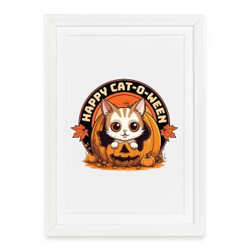 Costume de citrouille pour chat d'Halloween, mignon et drôle - Affiche encadrée (27 × 37 cm) - blanc - Devant