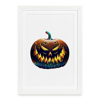 Neon Halloween Pumpkin Shadow - Framed poster (27 × 37 cm) - white - Front
