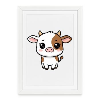 Petite Vache Mignonne Kawaii - Affiche encadrée (27 × 37 cm) - blanc - Devant