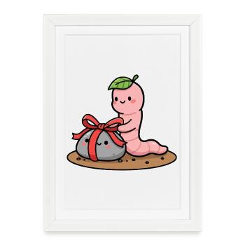 Small worm with Gift - Framed poster (27 × 37 cm) - white - Front