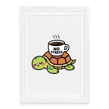 Tortue Zen Café No Stress - Affiche encadrée (27 × 37 cm) - blanc - Devant