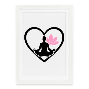 Yoga Femme Coeur Silhouette Lotus Bien-être - Affiche encadrée (27 × 37 cm) - blanc - Devant