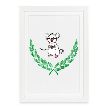 Mouse in Green Laurel Wreath – Congratulations - Framed poster (27 × 37 cm) - white - Front