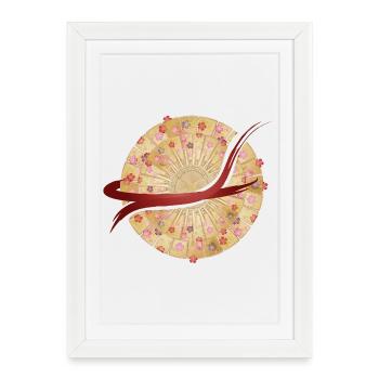 Japanese Fan Mandala with Brush Stroke - Framed poster (27 × 37 cm) - white - Front