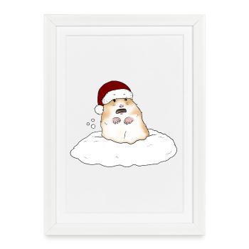 Hamster de Noël dans la neige - Affiche encadrée (27 × 37 cm) - blanc - Devant