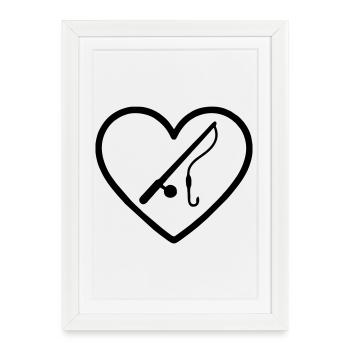 Cœur de pêcheur – Passion pour le pêcheur - Affiche encadrée (27 × 37 cm) - blanc - Devant