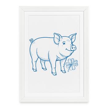 Le cochon avec la chance du trèfle réveillon du Nouvel An - Affiche encadrée (27 × 37 cm) - blanc - Devant
