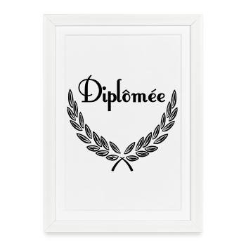 Diplômée – Couronne de Laurier - Affiche encadrée (27 × 37 cm) - blanc - Devant