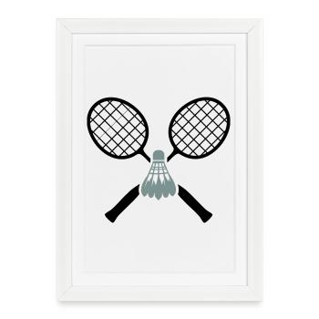 Badminton Logo – Crossed Rackets & Badminton - Framed poster (27 × 37 cm) - white - Front