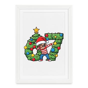 Tapoter le Père Noël 67 sur la couronne de Noël - Affiche encadrée (27 × 37 cm) - blanc - Devant