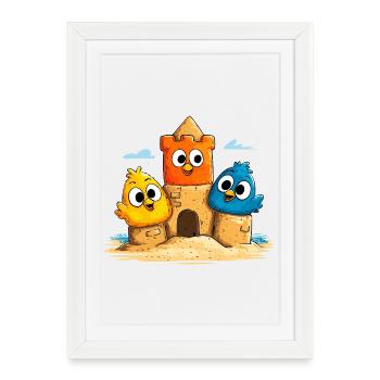 Trio des châteaux de sable coloré - Affiche encadrée (27 × 37 cm) - blanc - Devant