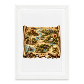 Treasure Map Island Adventure - Framed poster (27 × 37 cm) - white - Front