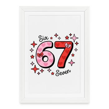 Design Six Seven - Rose + Rouge avec étoiles + Cœurs - Affiche encadrée (27 × 37 cm) - blanc - Devant