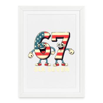 US Flag 67 Memes Six Seven - Framed poster (27 × 37 cm) - white - Front