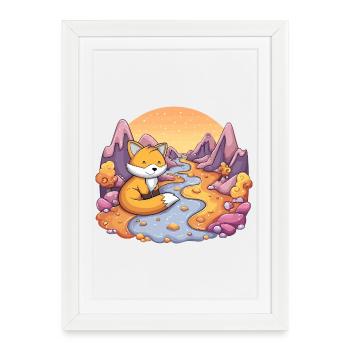Little fox by the river in sunset - Framed poster (27 × 37 cm) - white - Front