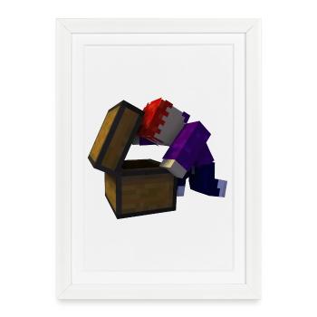 Coffre au trésor voxel trouvé - Affiche encadrée (27 × 37 cm) - blanc - Devant