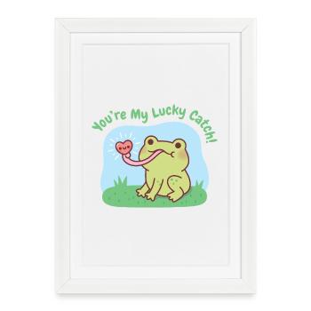Cute Frog Catches Heart You Are My Lucky Catch - Framed poster (27 × 37 cm) - white - Front