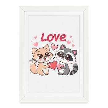 Feline love in duo heart - Framed poster (27 × 37 cm) - white - Front