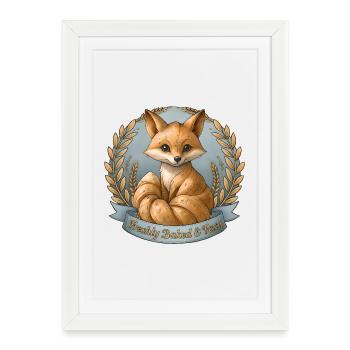 Fraîchement cuit & Foxy – Illustration de renard - Affiche encadrée (27 × 37 cm) - blanc - Devant