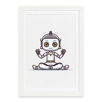 Petit robot en position de lotus - Affiche encadrée (27 × 37 cm) - blanc - Devant