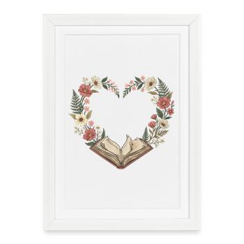Cœur floral de la Saint-Valentin pour amoureux de livres vintage - Affiche encadrée (27 × 37 cm) - blanc - Devant