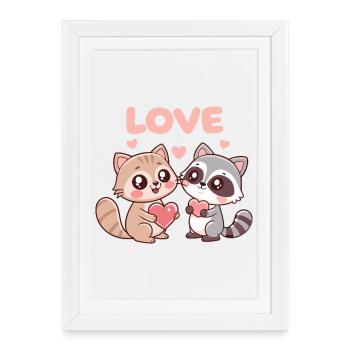 Duo Chats et Ratons Cœurs d'Amour - Affiche encadrée (27 × 37 cm) - blanc - Devant