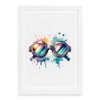 Colorful round swimming goggles Splash Design - Framed poster (27 × 37 cm) - white - Front
