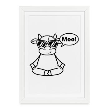 Yoga Vache Méditation Moo Vecteur de bande dessinée - Affiche encadrée (27 × 37 cm) - blanc - Devant
