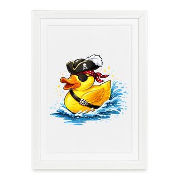 Cheeky rubber duck in pirate look with eye patch - Framed poster (27 × 37 cm) - white - Front