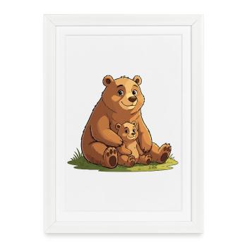 Gentle mother bear with cub - Framed poster (27 × 37 cm) - white - Front