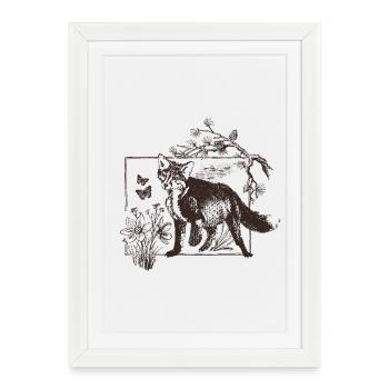 Renard des forêts dans un cadre floral - Affiche encadrée (27 × 37 cm) - blanc - Devant