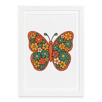 Art des papillons aux ailes de fleurs - Affiche encadrée (27 × 37 cm) - blanc - Devant