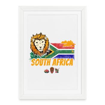Souvenir du lion vintage sud-africain avec drapeau africain - Affiche encadrée (27 × 37 cm) - blanc - Devant