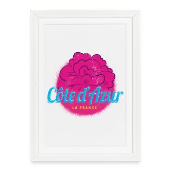 Côte d'Azur Retro Oleander France Souvenir - Affiche encadrée (27 × 37 cm) - blanc - Devant