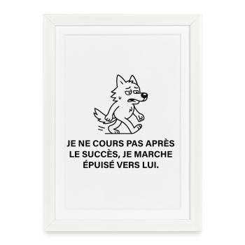 Chien épuisé poursuit le succès - Affiche encadrée (27 × 37 cm) - blanc - Devant