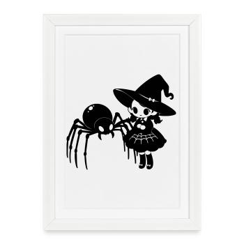 Cute Witch with Spider Halloween Motif - Framed poster (27 × 37 cm) - white - Front