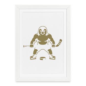 Silhouette de Pingouin de hockey sur glace Minimaliste Strong - Affiche encadrée (27 × 37 cm) - blanc - Devant