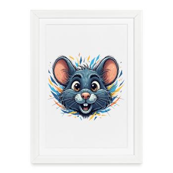Rat joyeux dans un feu de couleur - Affiche encadrée (27 × 37 cm) - blanc - Devant
