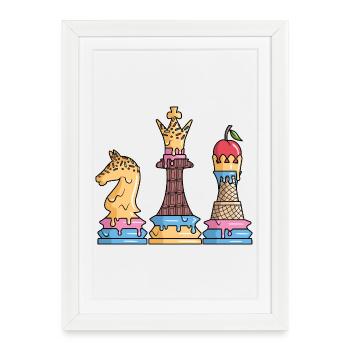 Pièces d’échecs Glace Jeu d’échecs Enfants Échecs - Affiche encadrée (27 × 37 cm) - blanc - Devant